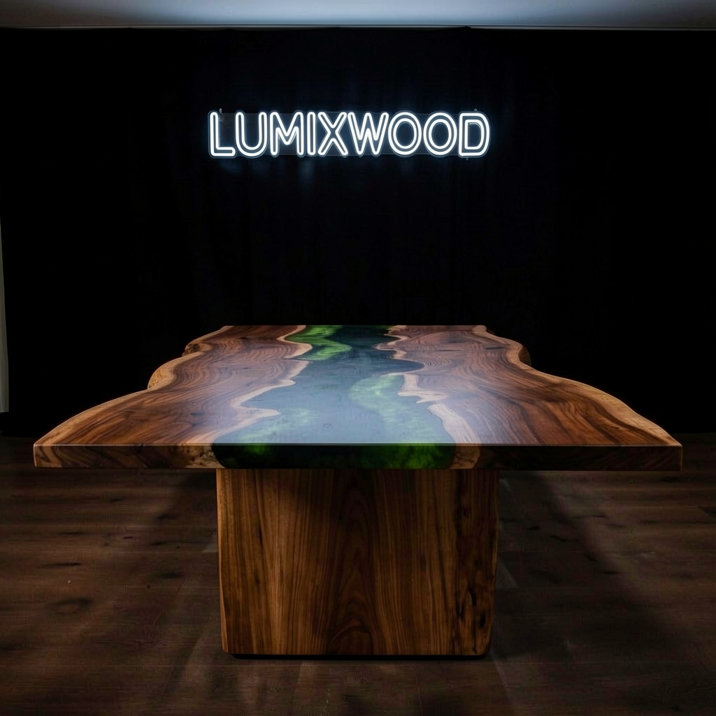Custom-made wave epoxy resin dining table using walnut wood