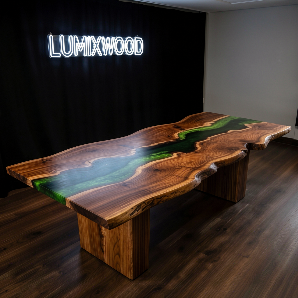 Custom-made wave epoxy resin dining table using walnut wood