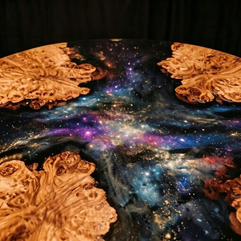 Custom-made cedar burl epoxy resin dining table