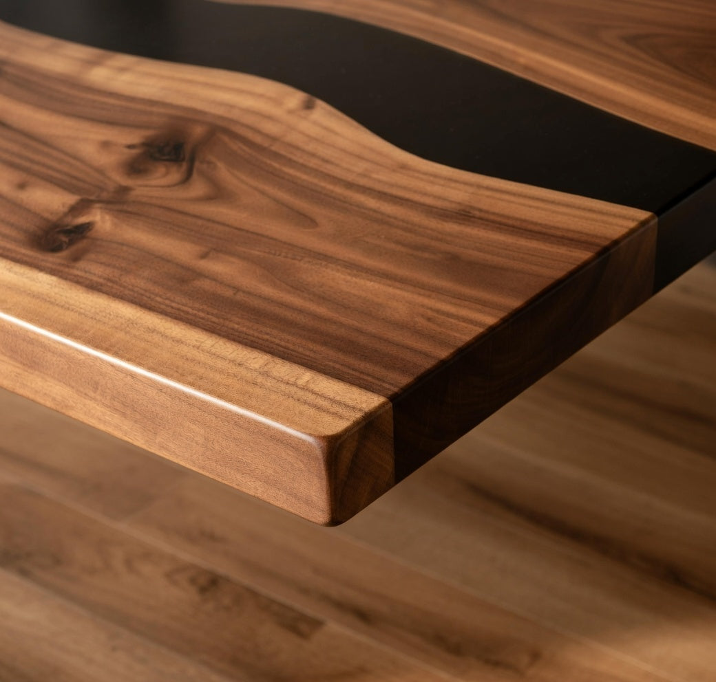 Custom Black Walnut Dining Table Top with Black Epoxy River