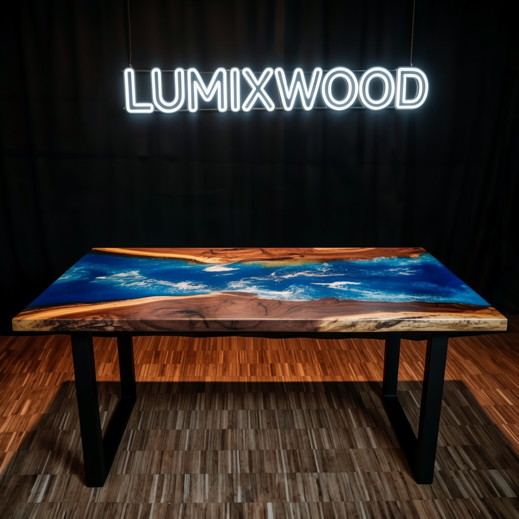 Custom walnut wood epoxy resin dining table