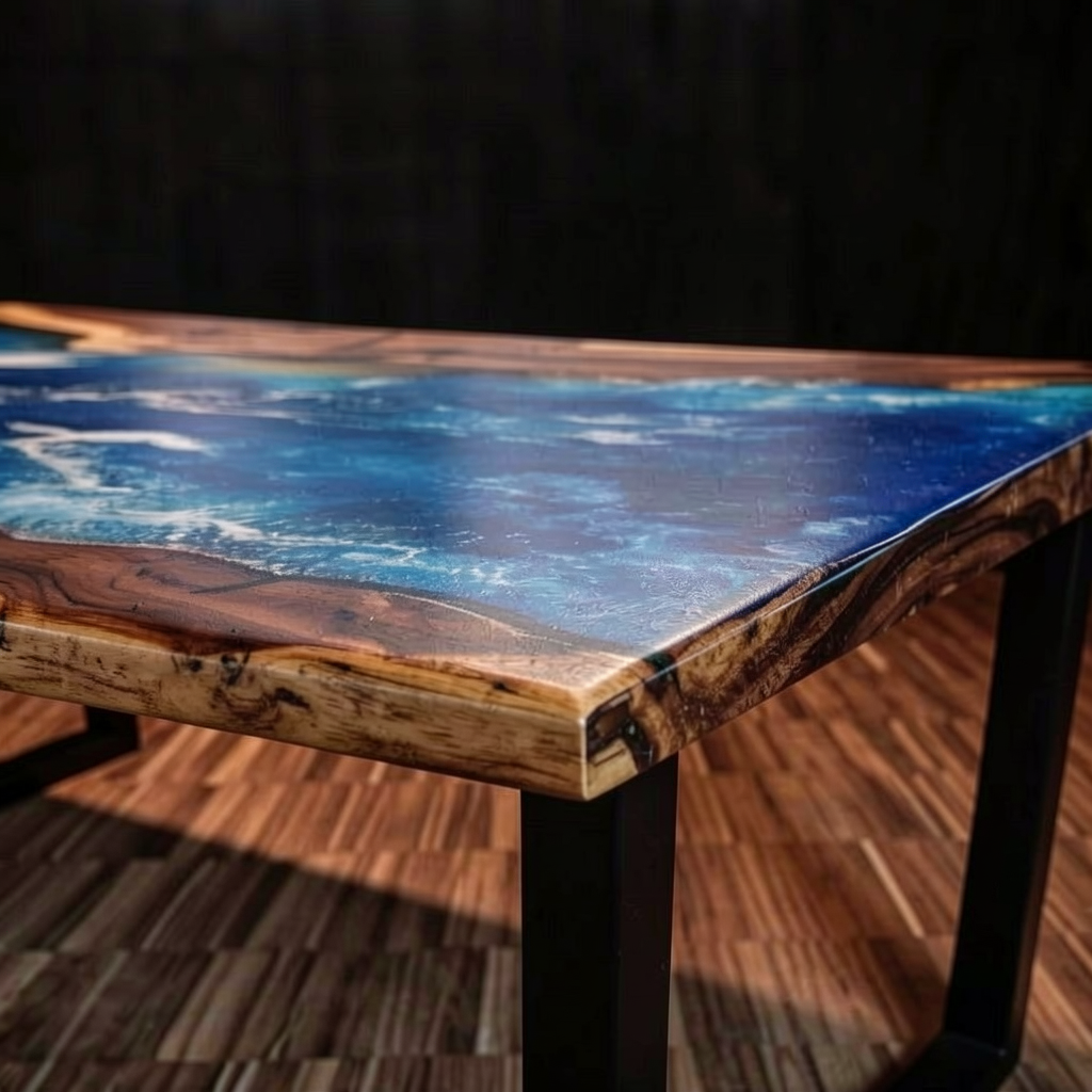 Custom walnut wood epoxy resin dining table