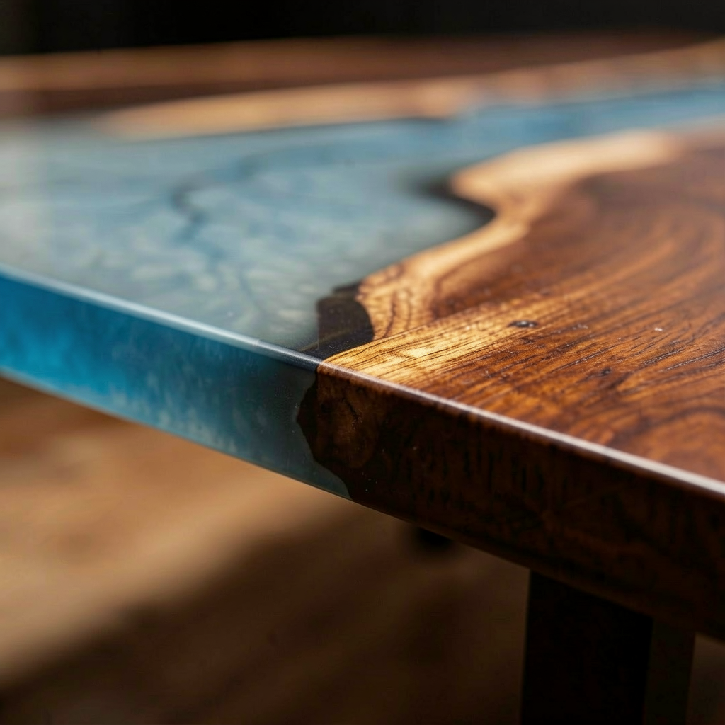 Stunning Black Walnut & Blue Resin Dining Table with Crackle Detail
