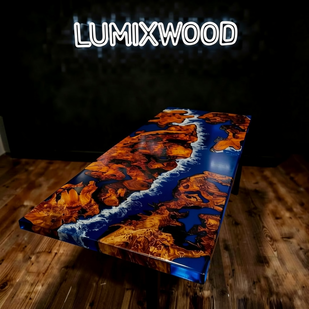 Luxury Cedar Burl Ocean Epoxy Table by , A Rare Masterpiece of Nature & Art