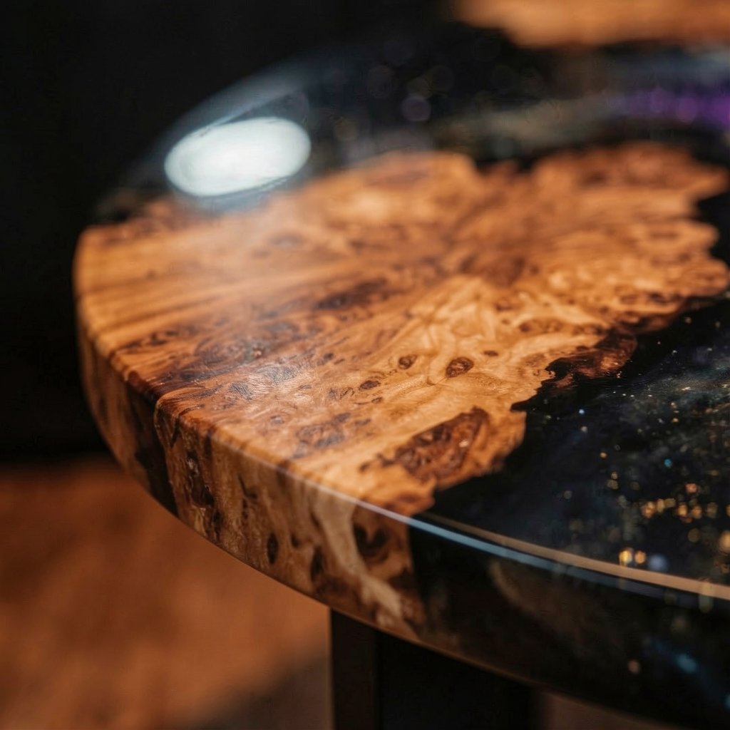 Custom-made cedar burl epoxy resin dining table