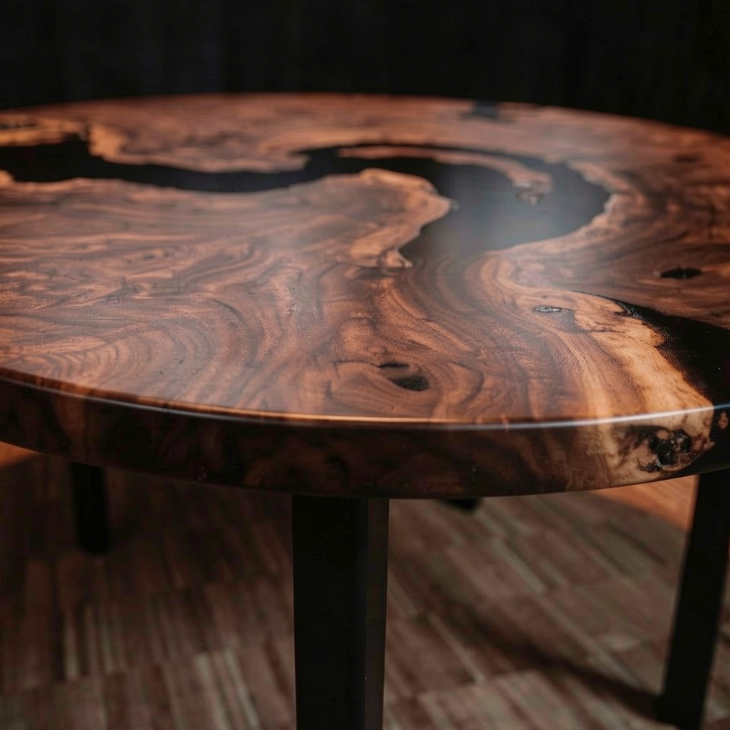 Custom North American black walnut wood epoxy resin coffee table
