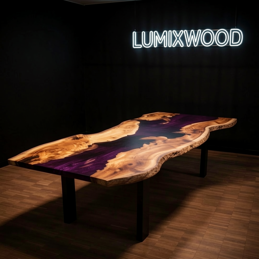 Custom-made olive wood epoxy resin natural side table