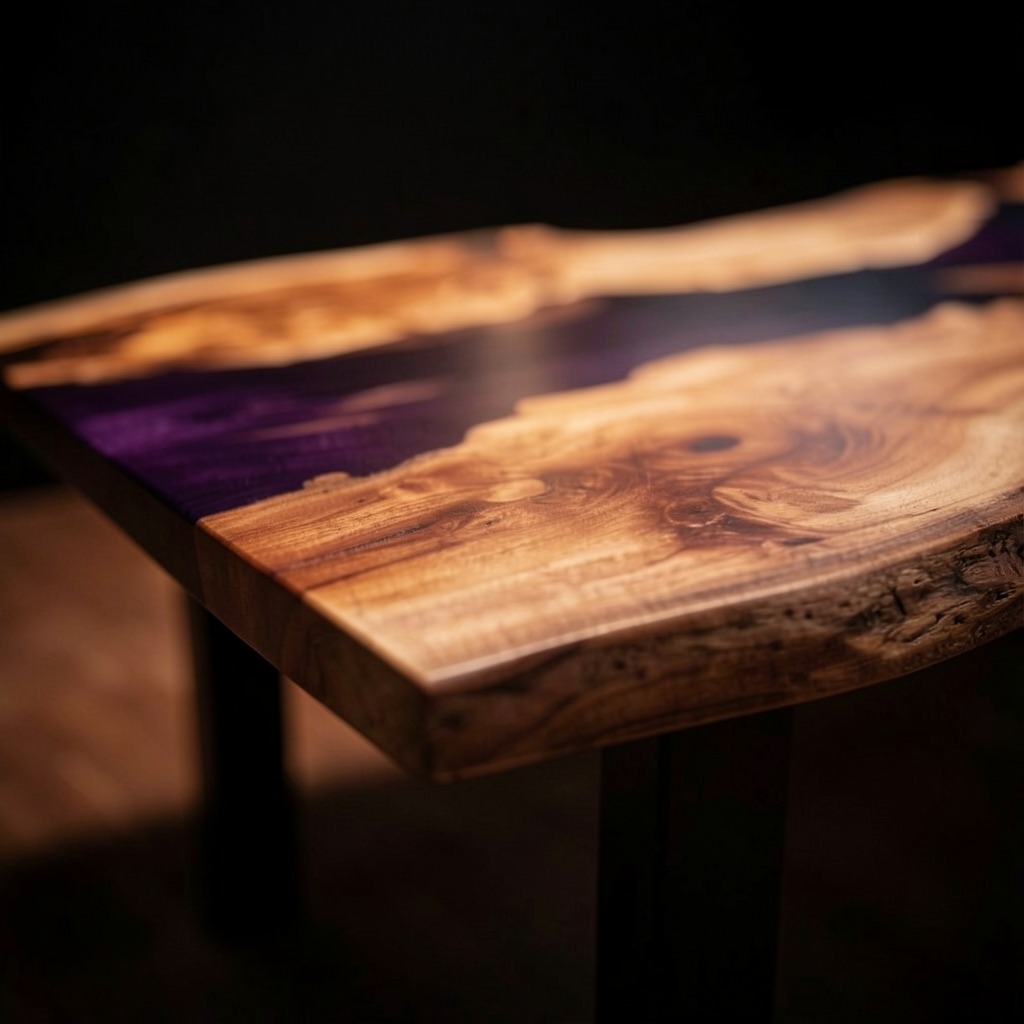 Custom-made olive wood epoxy resin natural side table
