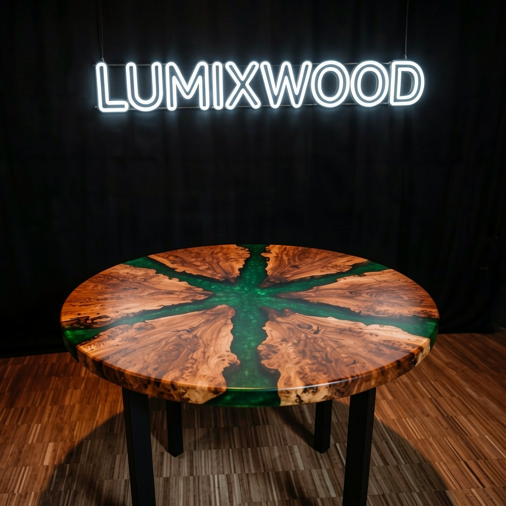 Custom-made cedar burl epoxy resin coffee table