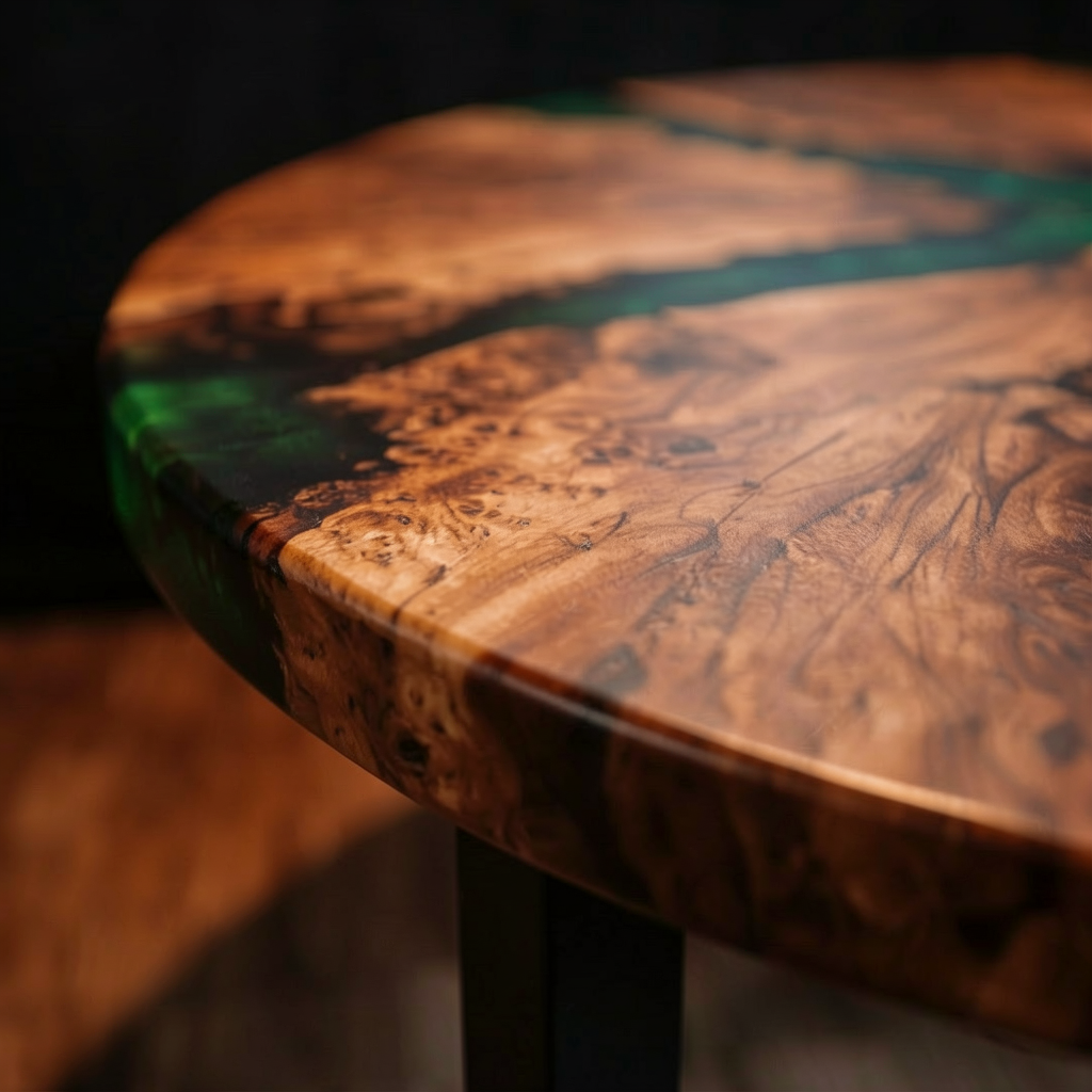 Custom-made cedar burl epoxy resin coffee table