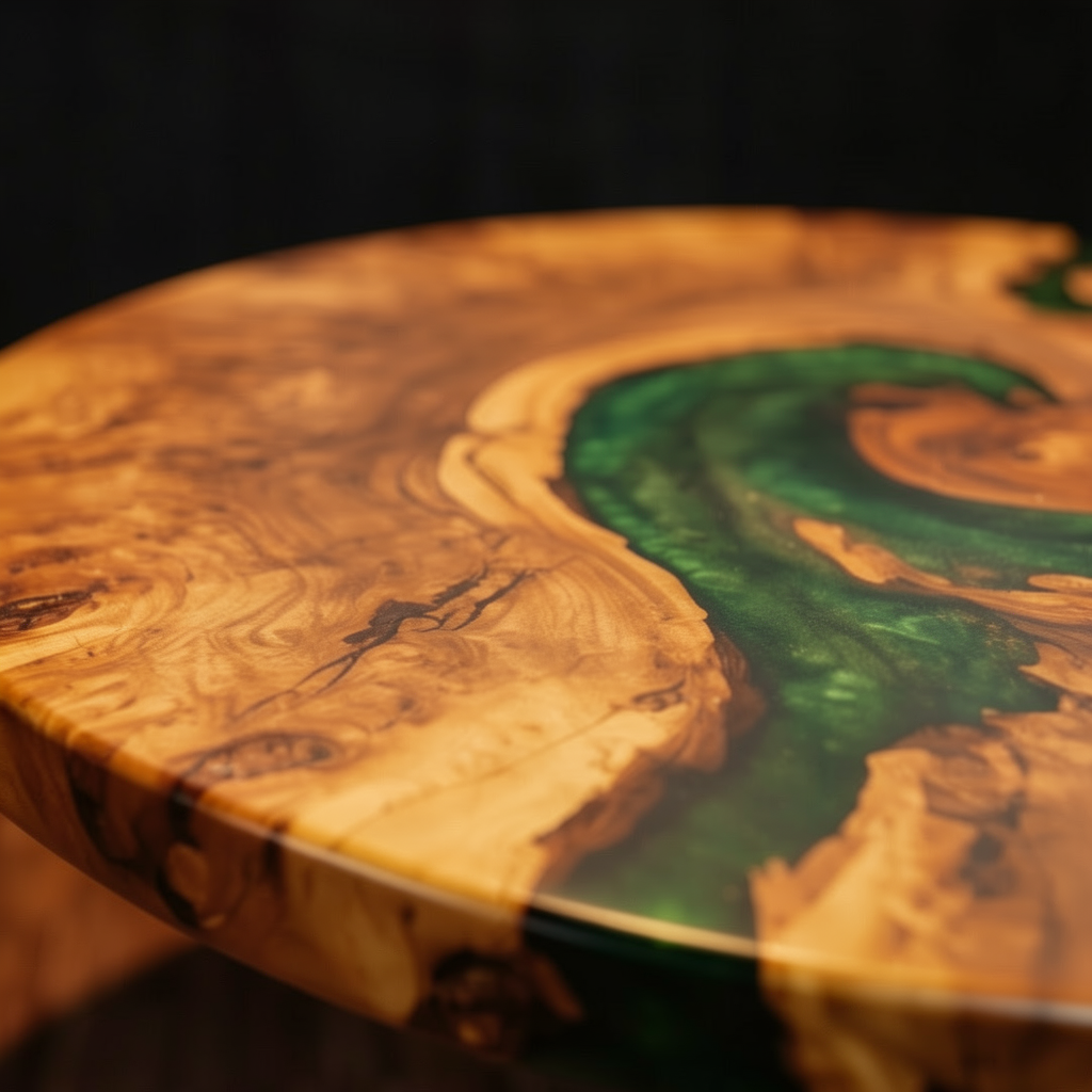 Custom olive wood epoxy resin coffee table