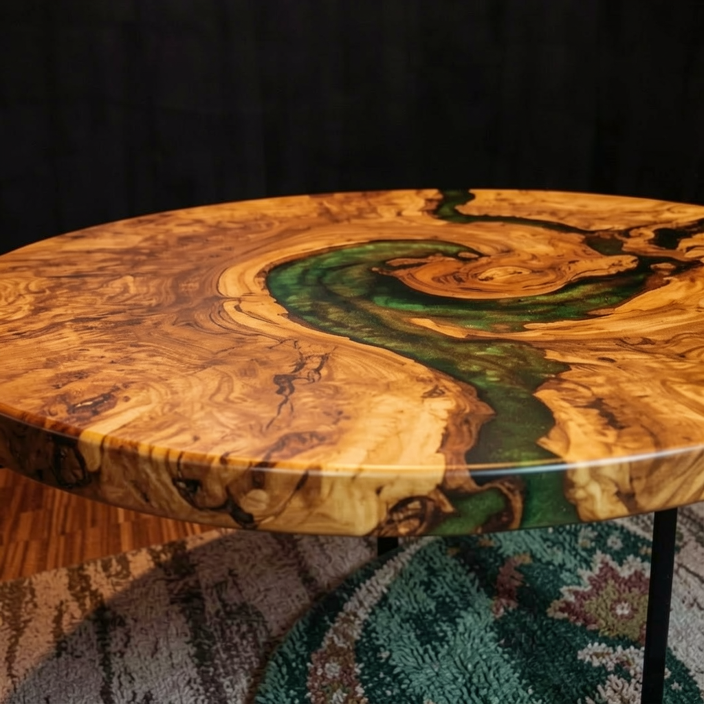 Custom olive wood epoxy resin coffee table