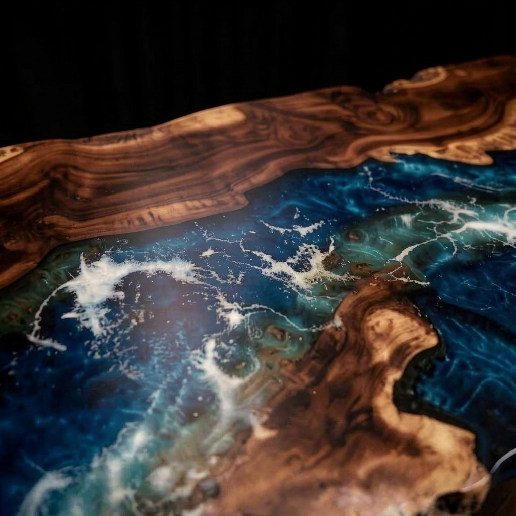 Custom North American black walnut epoxy resin dining table