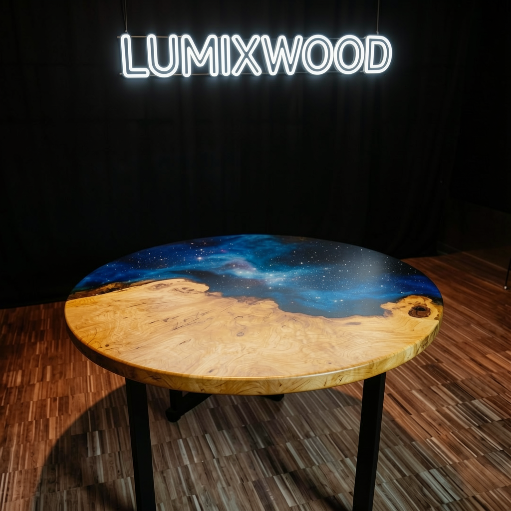 Custom olive wood epoxy resin starry sky dining table