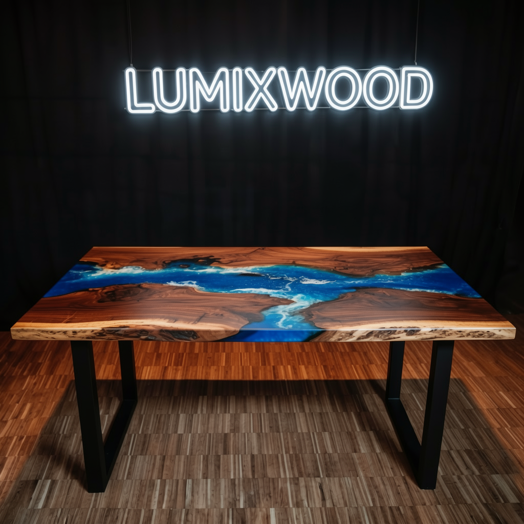 Custom North American black walnut epoxy resin ocean dining table