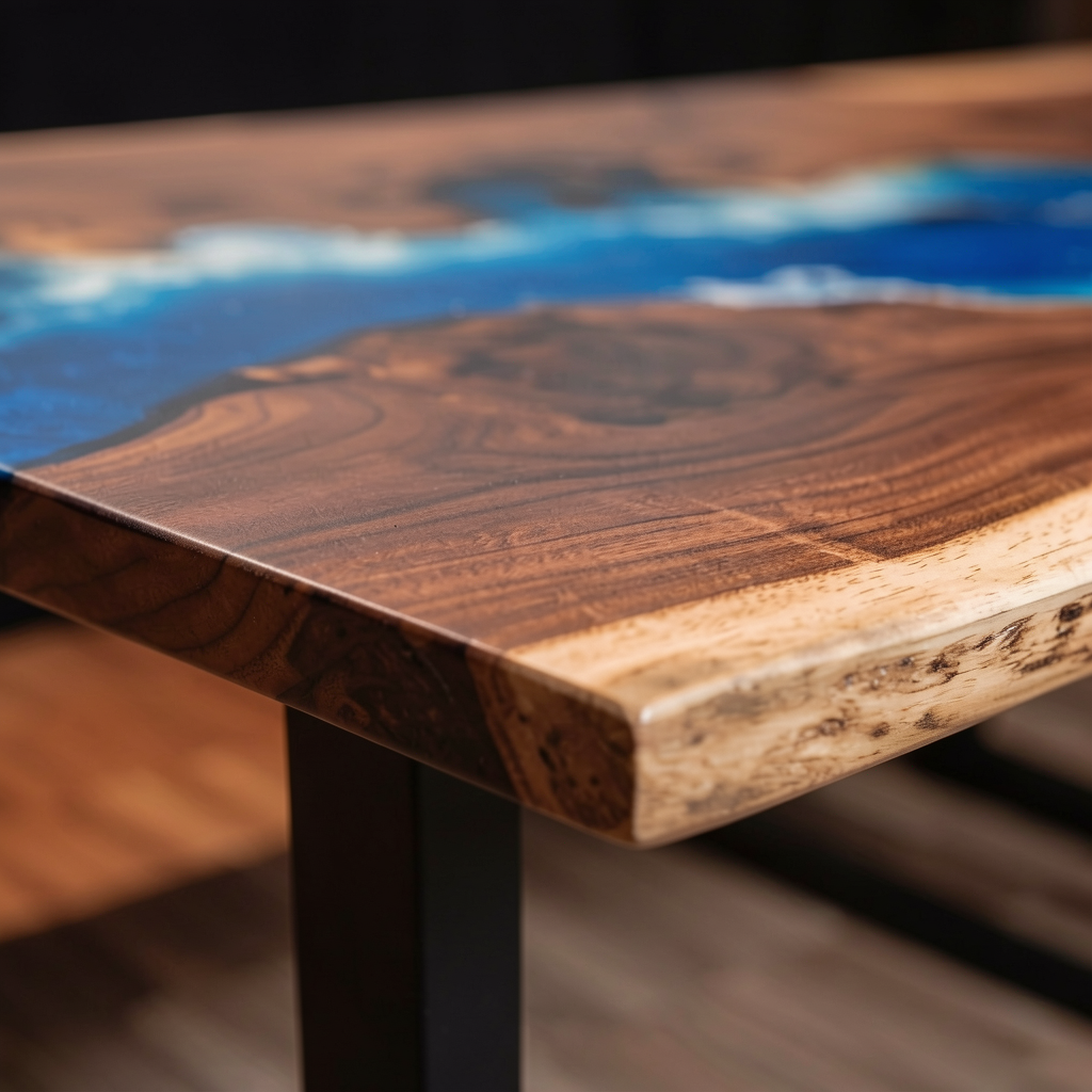 Custom North American black walnut epoxy resin ocean dining table