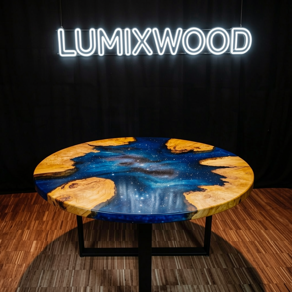 Custom olive wood epoxy resin starry sky dining table