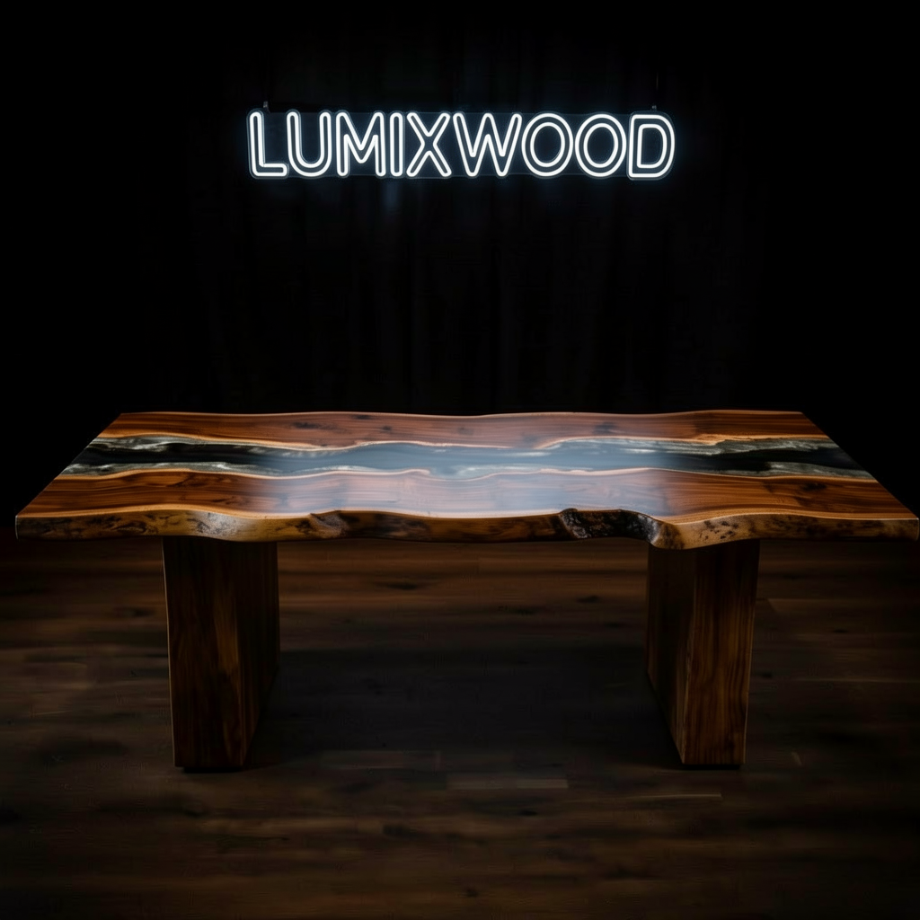 Custom-made walnut wood epoxy resin natural side table
