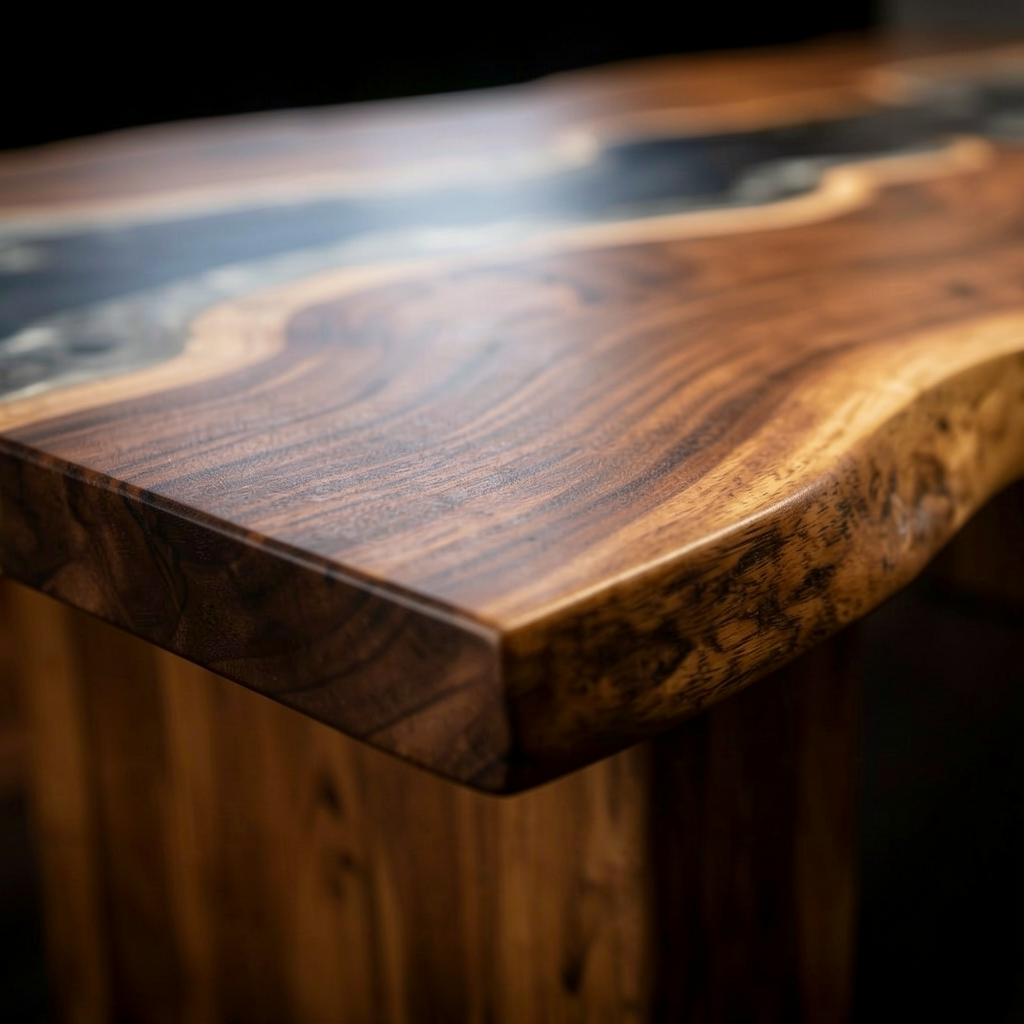 Custom-made walnut wood epoxy resin natural side table