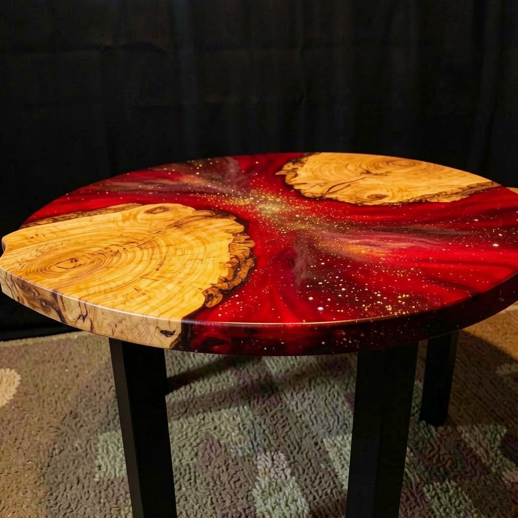 Custom-made cedar burl epoxy resin starry sky coffee table