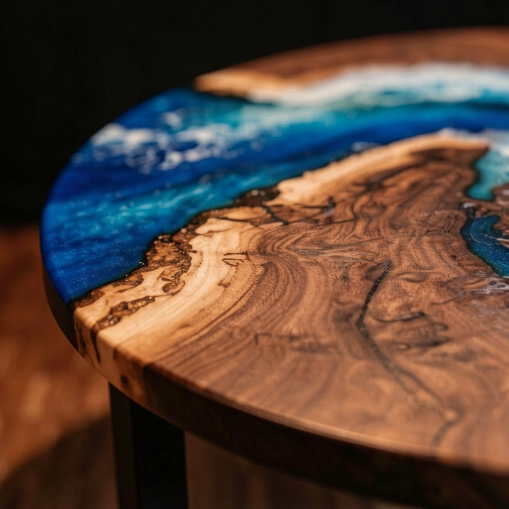 Custom South American walnut wood epoxy resin marine coffee table