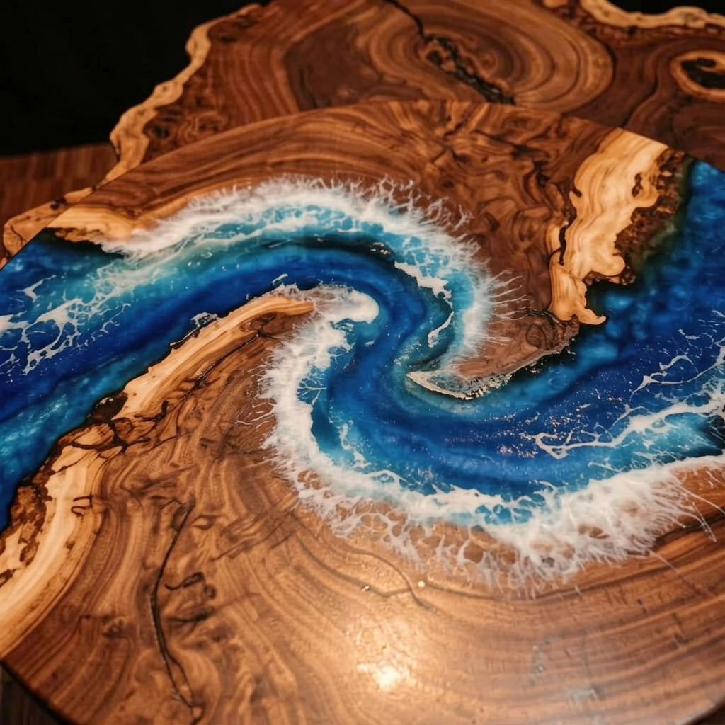 Custom South American walnut wood epoxy resin marine coffee table