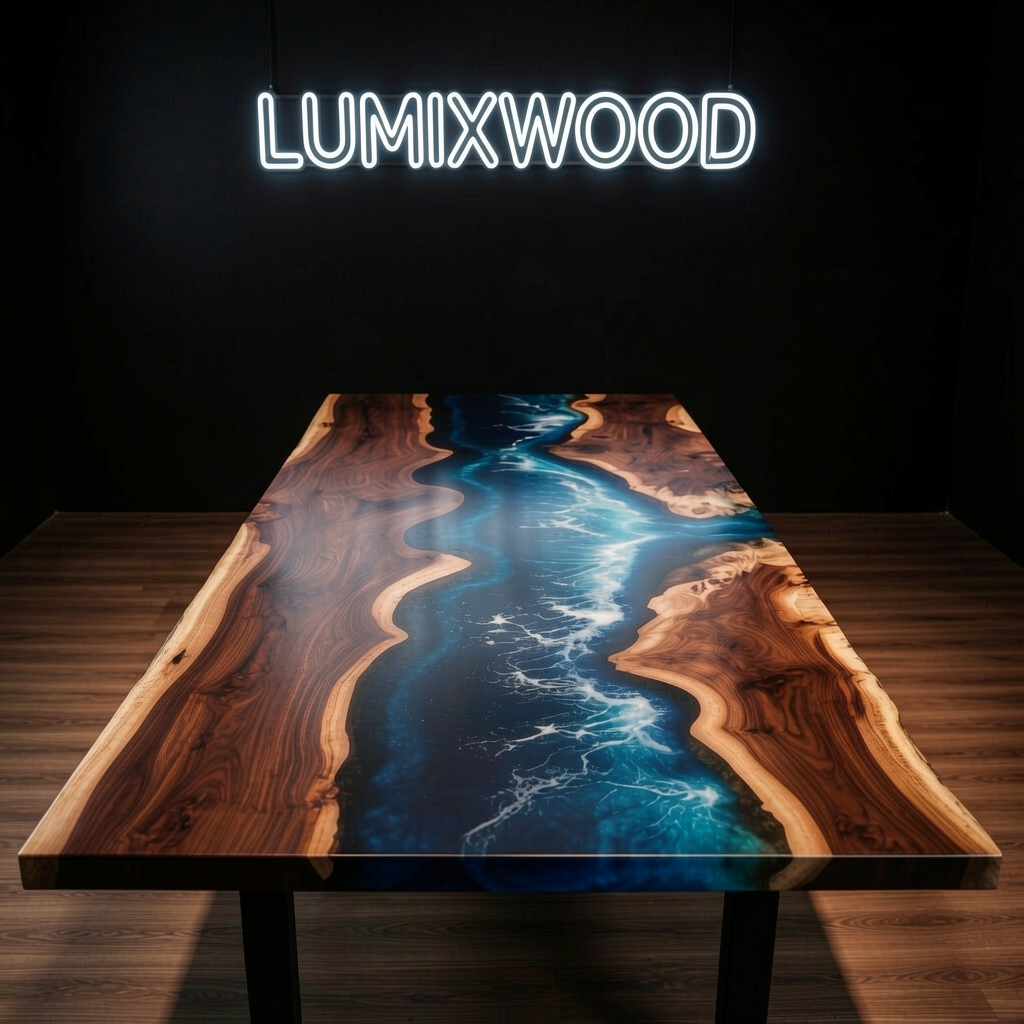 Custom North American black walnut wood epoxy resin wave-shaped coffee table