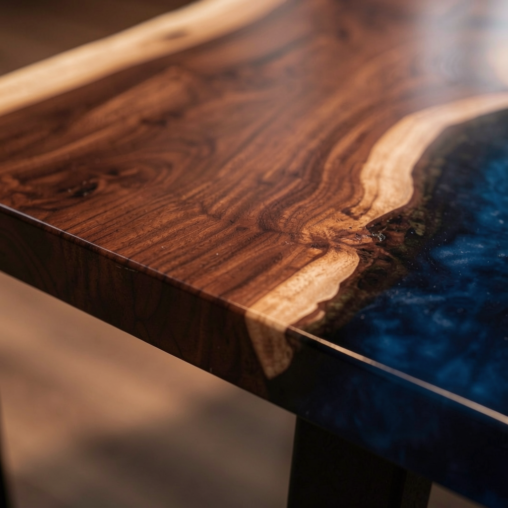 Custom North American black walnut wood epoxy resin wave-shaped coffee table
