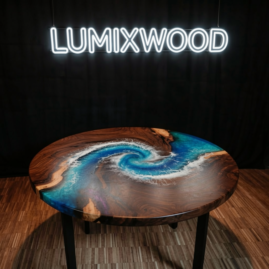 Custom North American black walnut wood epoxy resin wave coffee table