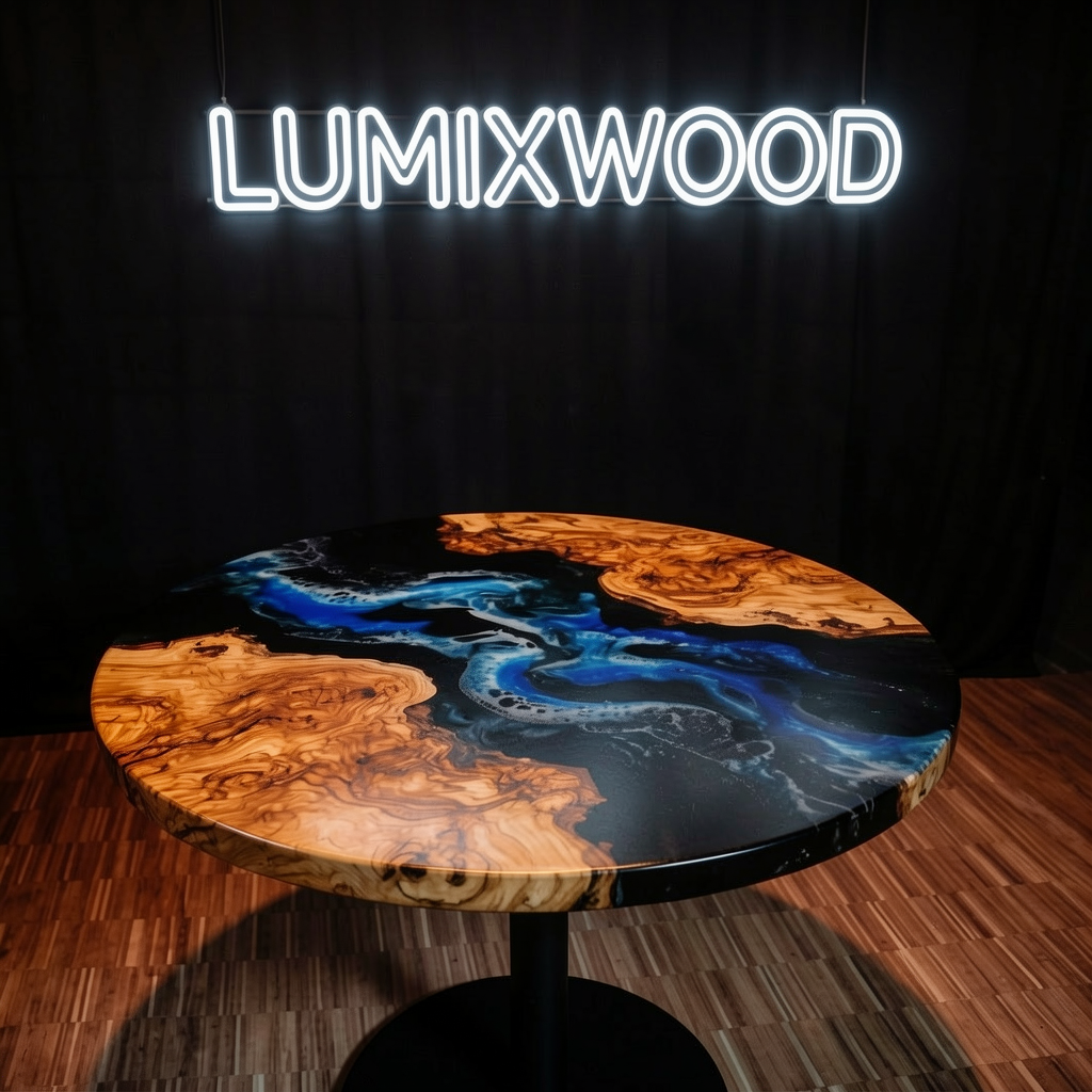 Custom olive wood epoxy resin wave coffee table
