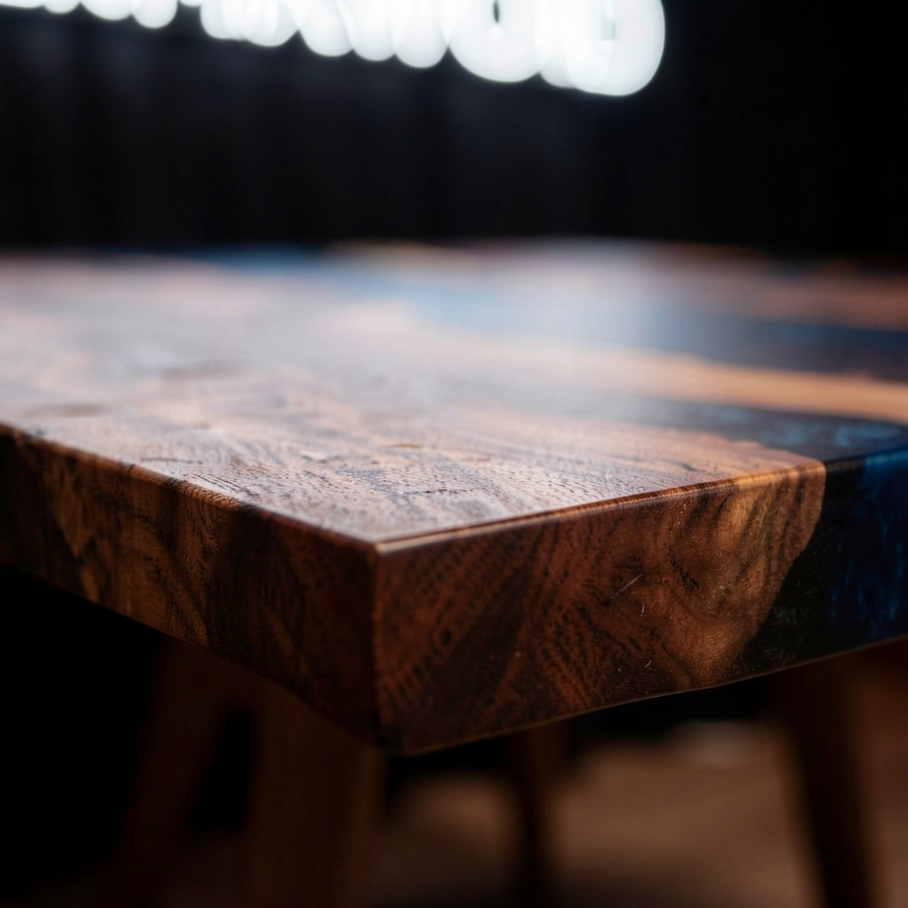 Custom South American walnut wood epoxy resin wave dining table