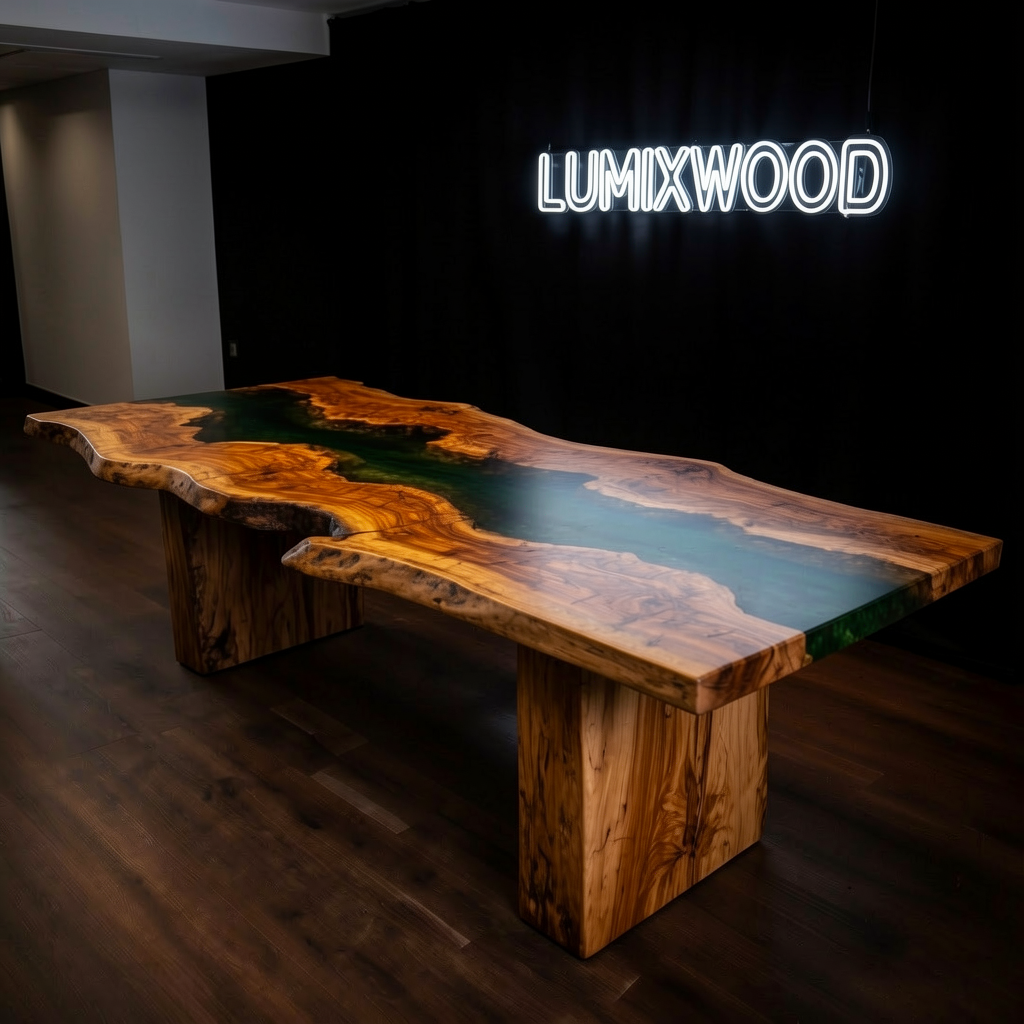 Custom olive wood epoxy resin dining table
