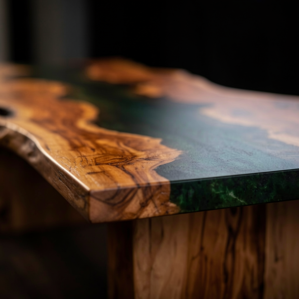 Custom olive wood epoxy resin dining table