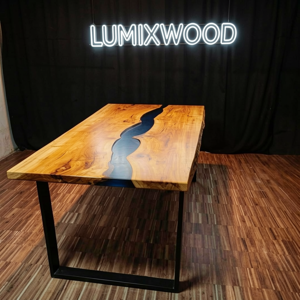 Custom olive wood epoxy resin dining table