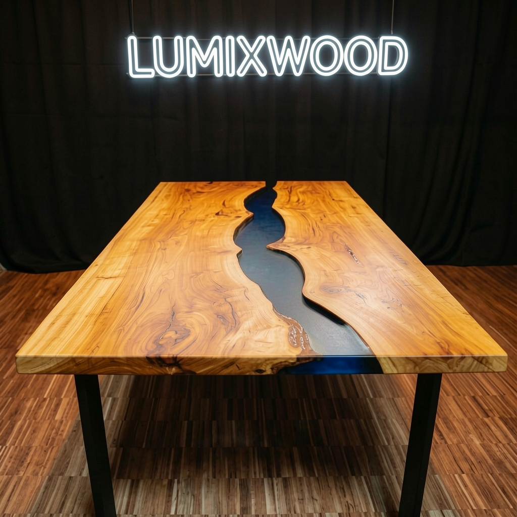 Custom olive wood epoxy resin dining table