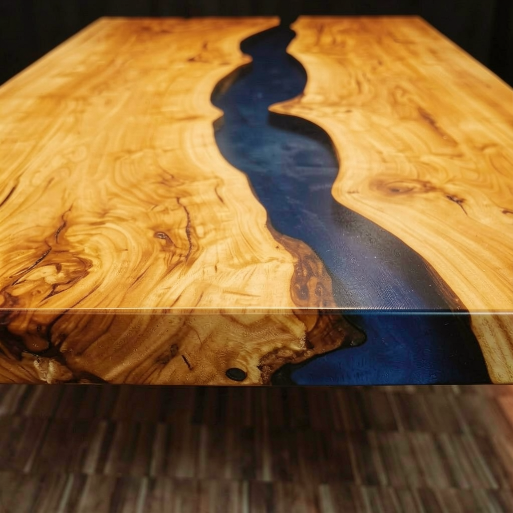 Custom olive wood epoxy resin dining table