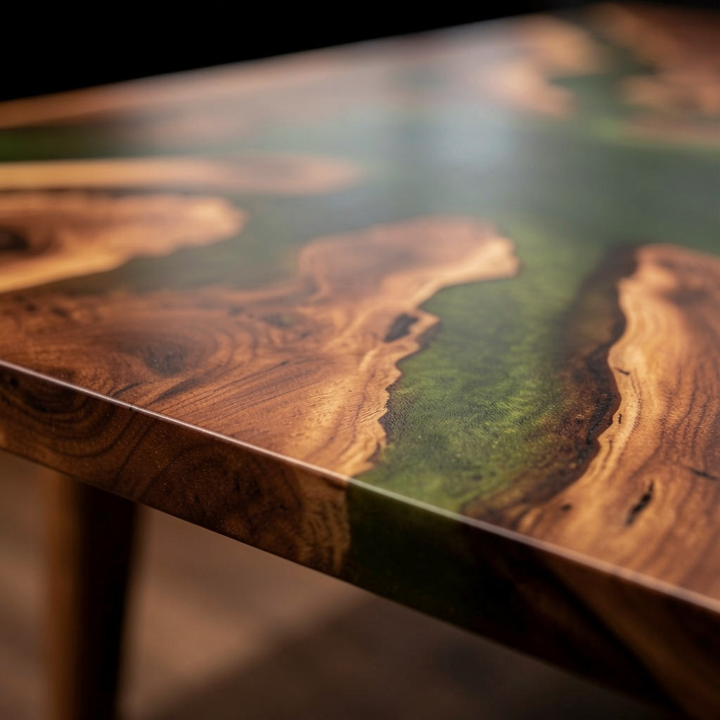 Emerald Green Epoxy Black Walnut Live Edge Table