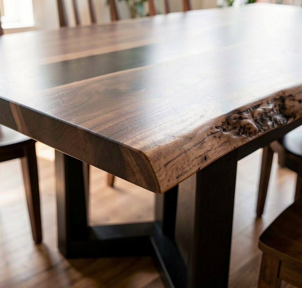 Custom Natural Black Walnut Table Top with Black Epoxy River