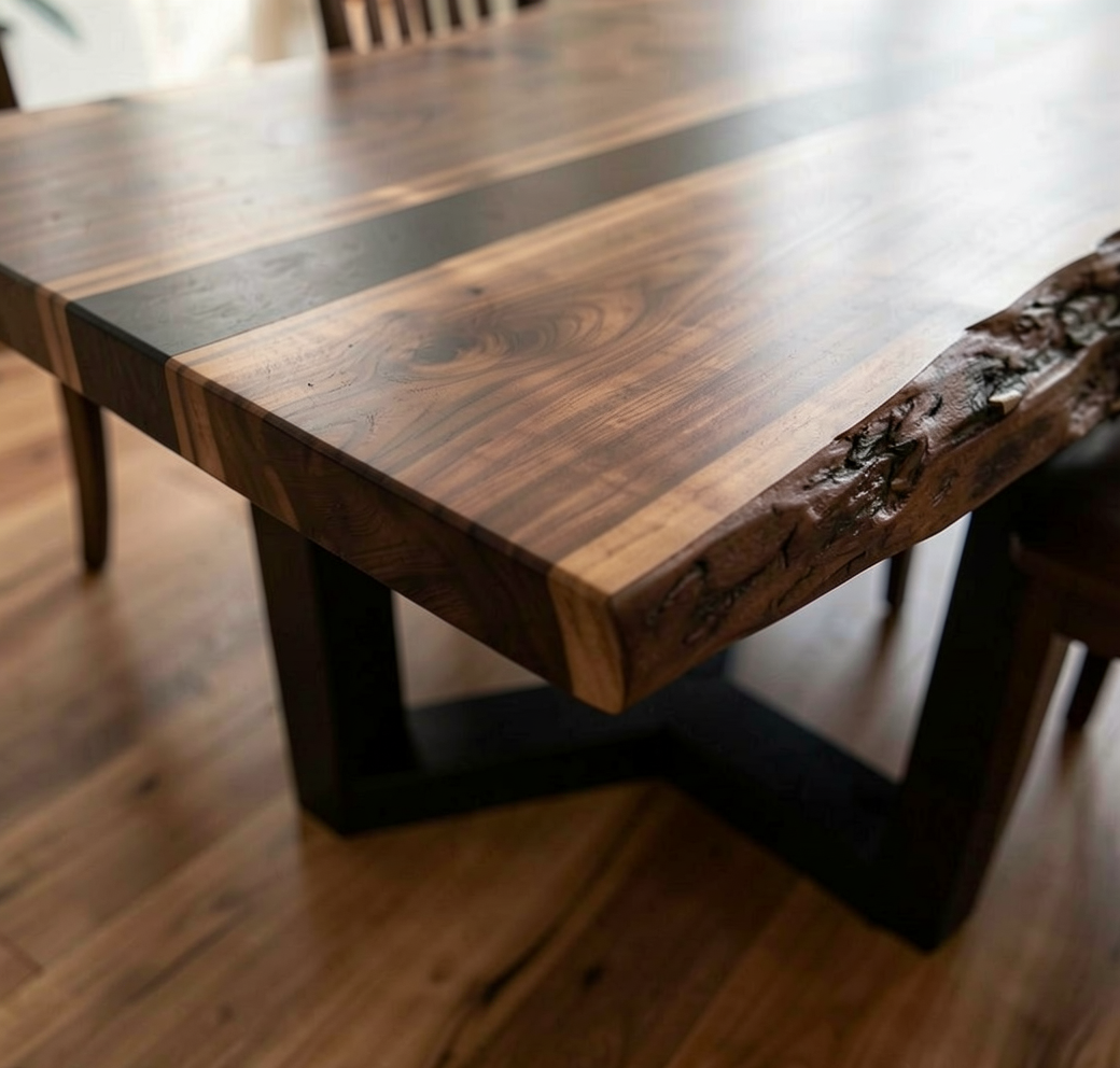 Custom Handmade Black Walnut Table Top with Black Epoxy River