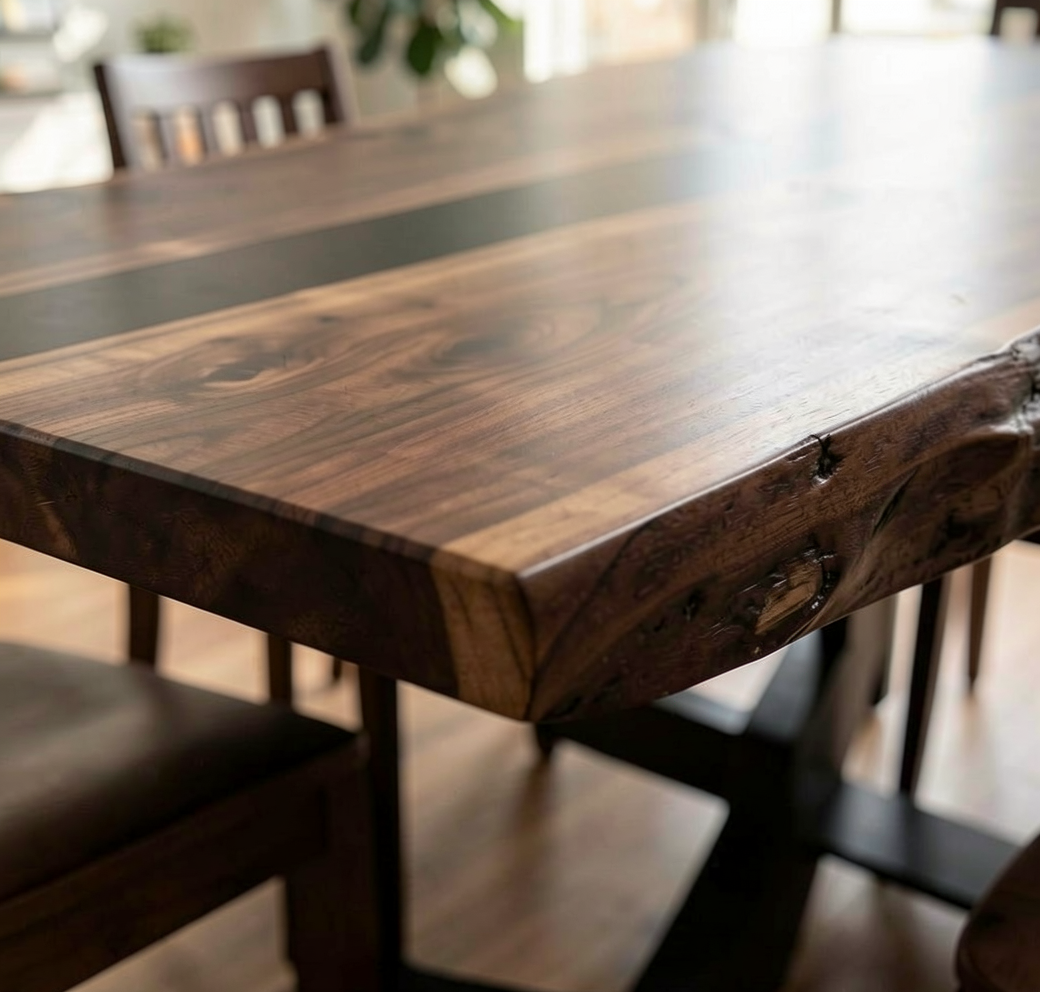 Custom Handmade Black Walnut Table Top with Black Epoxy River
