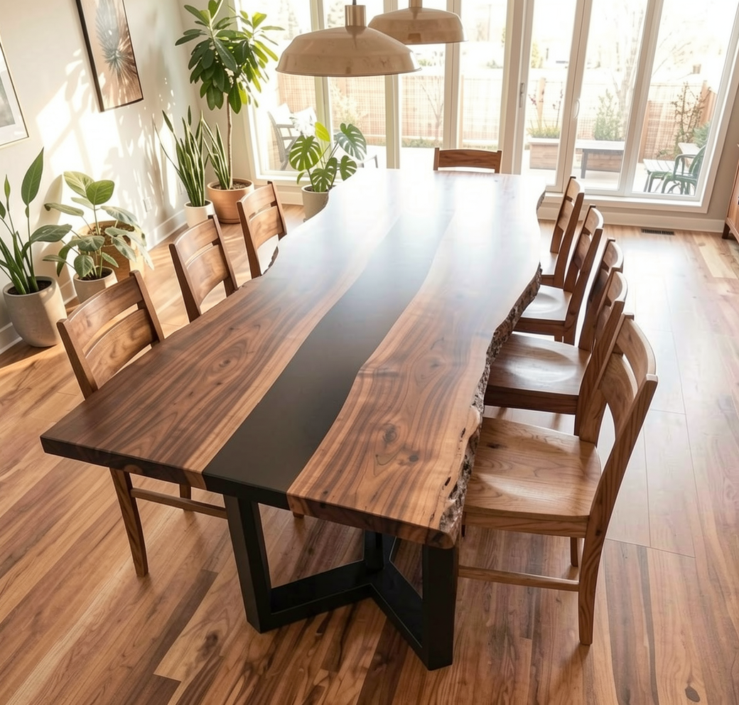 Custom Premium Black Walnut Epoxy River Dining Table Top