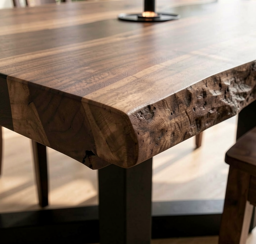 Custom Black Walnut and Black Epoxy River Dining Table Top