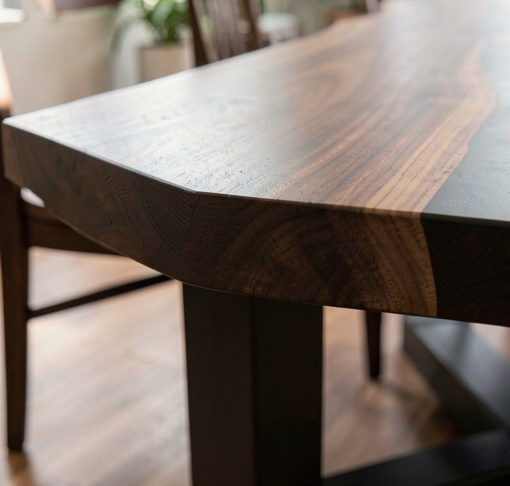 Custom Solid Wood Black Walnut Dining Table Top with Black Epoxy River