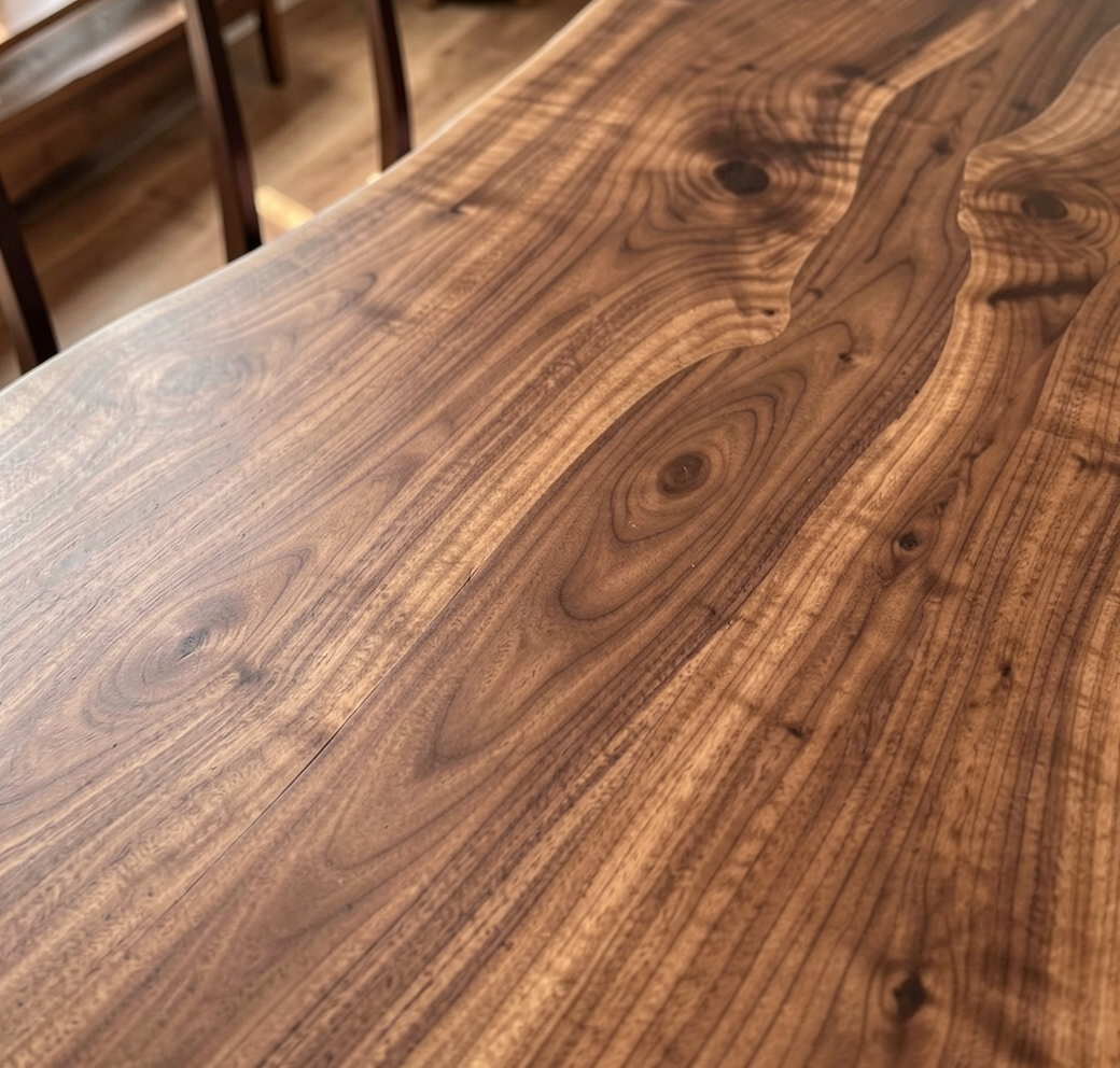 Custom Natural Edge Black Walnut Table Slab with Black Epoxy River
