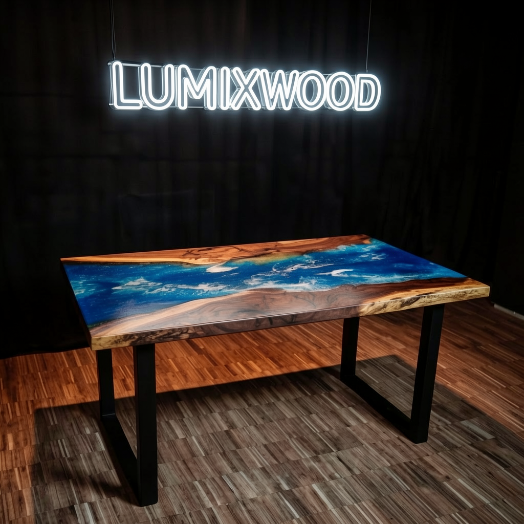 Custom walnut wood epoxy resin dining table