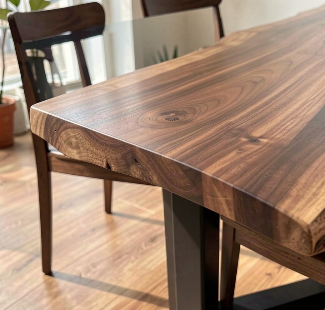 Custom Natural Edge Black Walnut Table Slab with Black Epoxy River