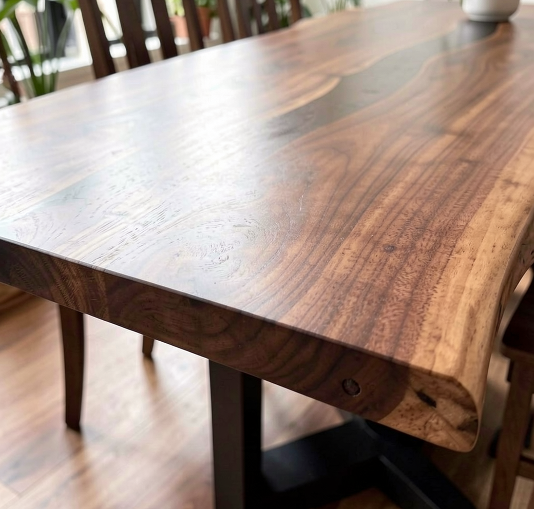 Custom Natural Edge Black Walnut Table Slab with Black Epoxy River