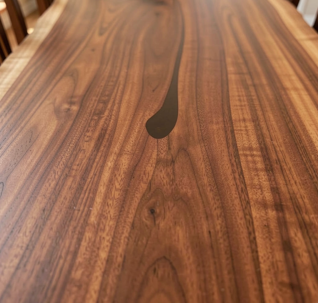 Custom Natural Edge Black Walnut Table Slab with Black Epoxy River