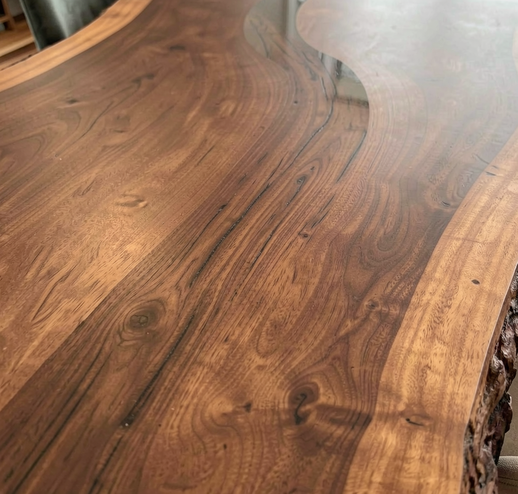 Custom Natural Edge Black Walnut Table Slab with Black Epoxy River