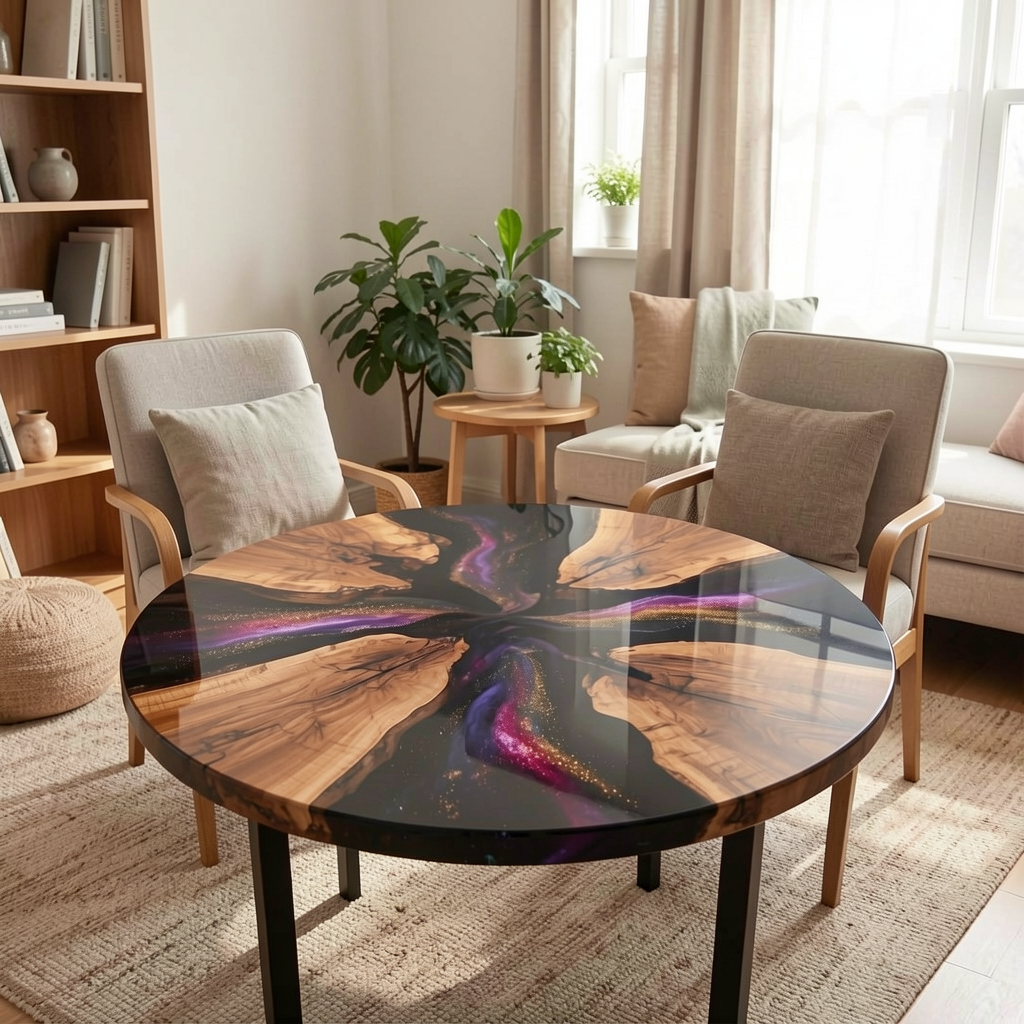Custom olive wood epoxy resin starry sky coffee table
